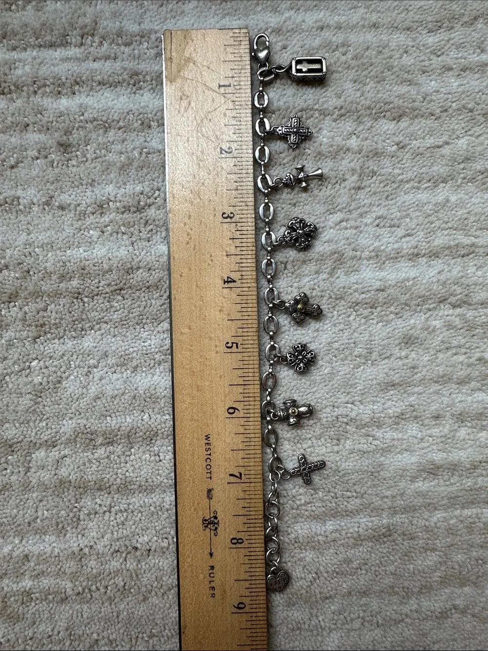 Brighton Eternity Crosses Charm Bracelet vintage Silverplate Two Tone 8.5”